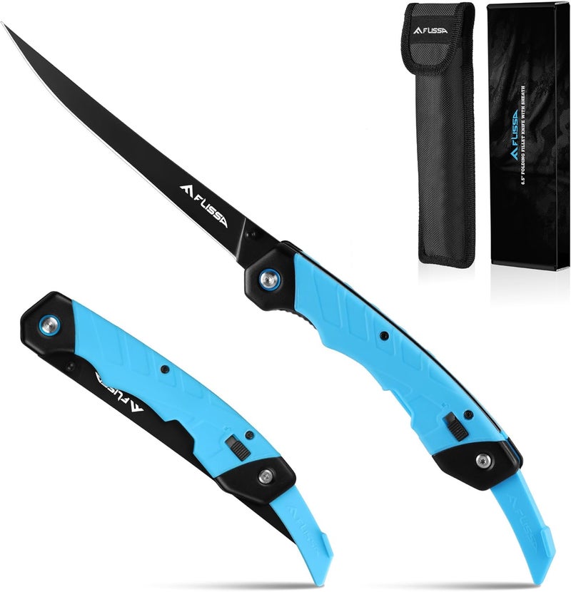 FLISSA 6.5" Folding Fillet Knife with Sheath, Fishing Knife, Razor Sharp & flexible Blade, Non-Slip Foldable Grips, Great for Fish Cleaning, Filleting, Deboning, Slicing - Image 1